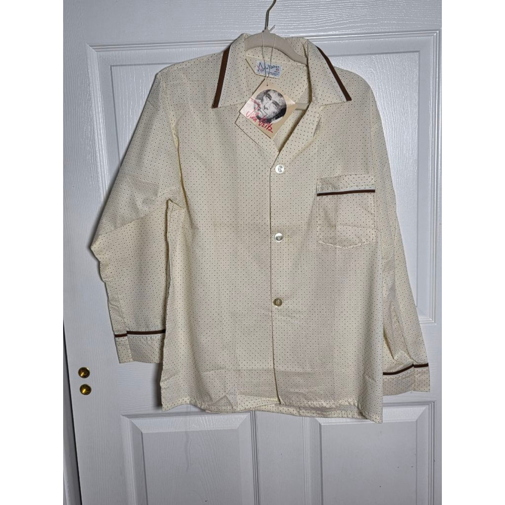 Men's John Weitz Pajama Top M Beige Brown Polka Dot Vintage